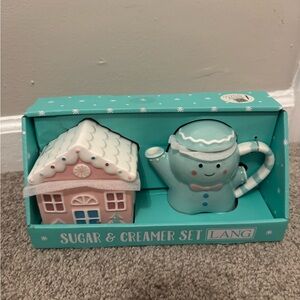 LANG Pastel Hand Painted Christmas Gingerbread House Man Sugar Creamer Set